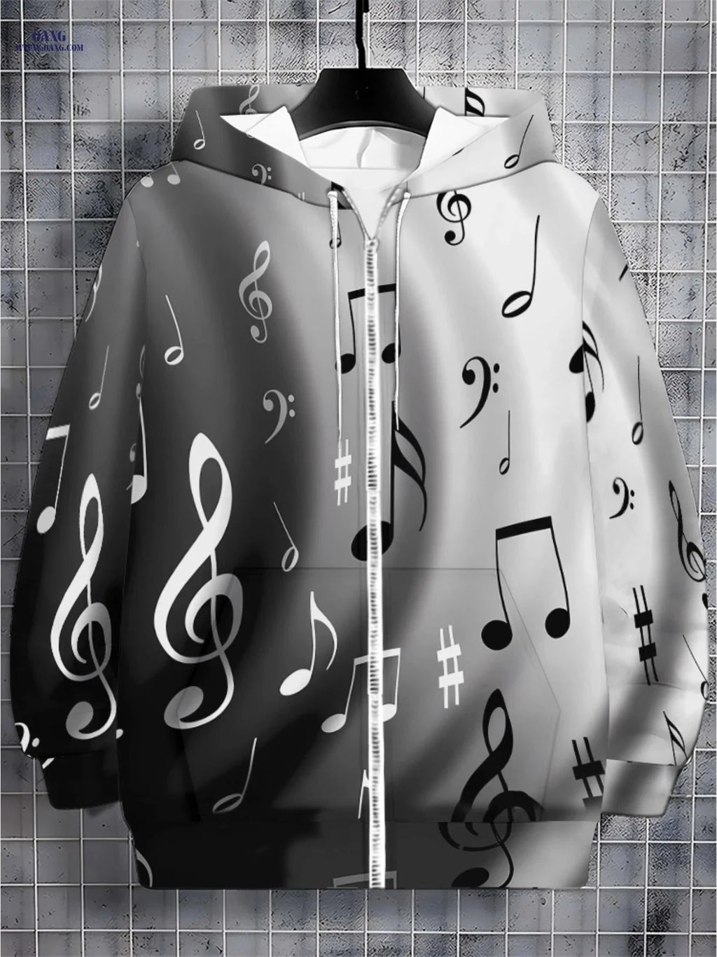 Champion Quality Men's Zip-Up Hoodie - Music Note Print Design   OAXG 【Multicolor】 / FR M