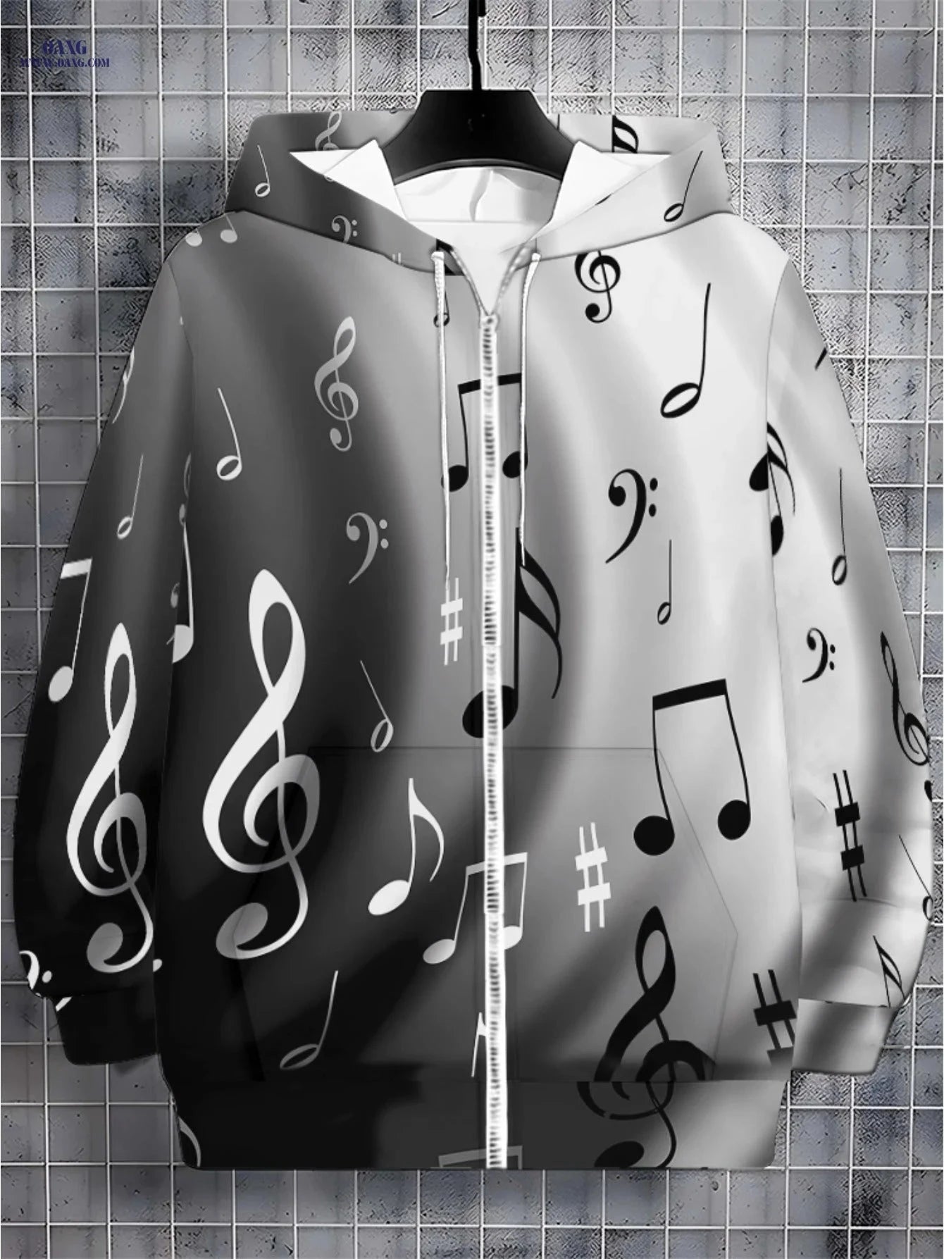 Champion Quality Men's Zip-Up Hoodie - Music Note Print Design   OAXG 【Multicolor】 / FR M