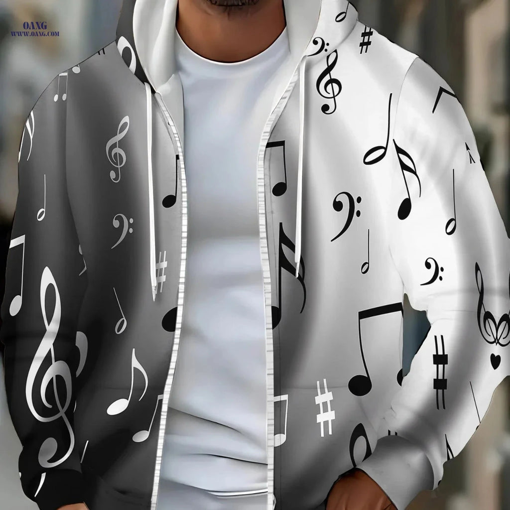 Champion Quality Men's Zip-Up Hoodie - Music Note Print Design   OAXG 【Multicolor】 / FR M