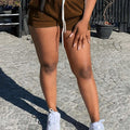CharmGlow High-Waisted Solid-Color Women's Shorts - Casual Drawstring   OAXG 