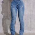 CHENGYUJS Women's High-Stretch Skinny Jeans - Ripped, Mid-Rise Fit   OAXG Sea Blue / XS