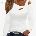 Cherry Bean Off-Shoulder Asymmetrical T-Shirt - Casual Solid Color   OAXG 
