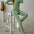 Chic Casual Long-Sleeve Split Neck Two-Piece Outfit for Fall   OAXG Green / S