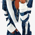 Chic Colorblock Stripe Zip-Up T-Shirt - Elegant Women's Top for Spring   OAXG Blue / S