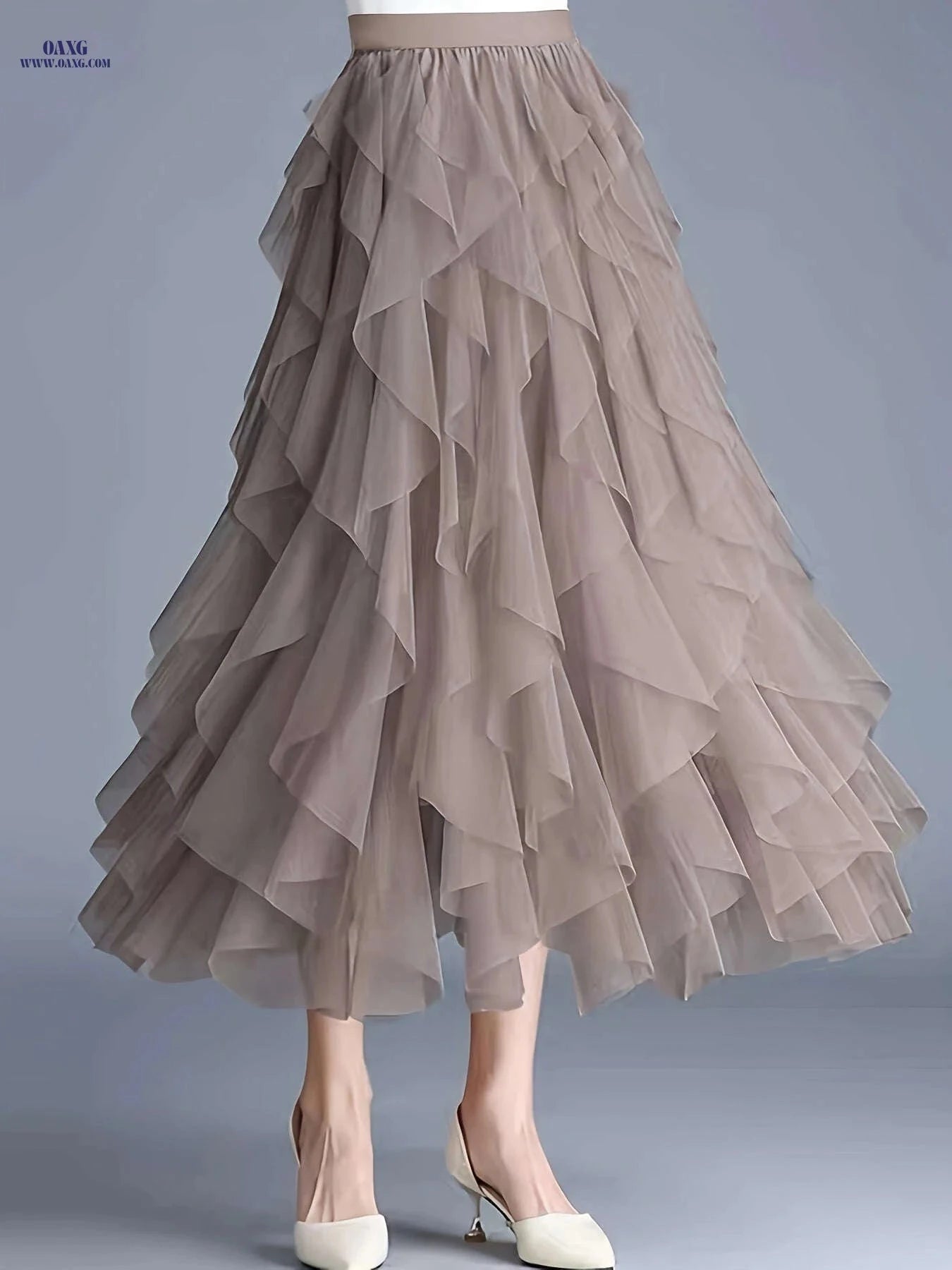 Chic Elegance High-Waist Tulle Skirt - Sheer Brown for Summer   OAXG 