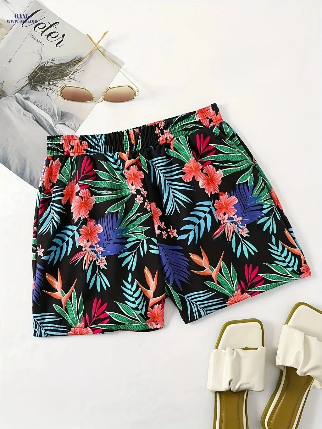 Chic Floral Print Women's High Waist Casual Shorts - Pockets   OAXG 