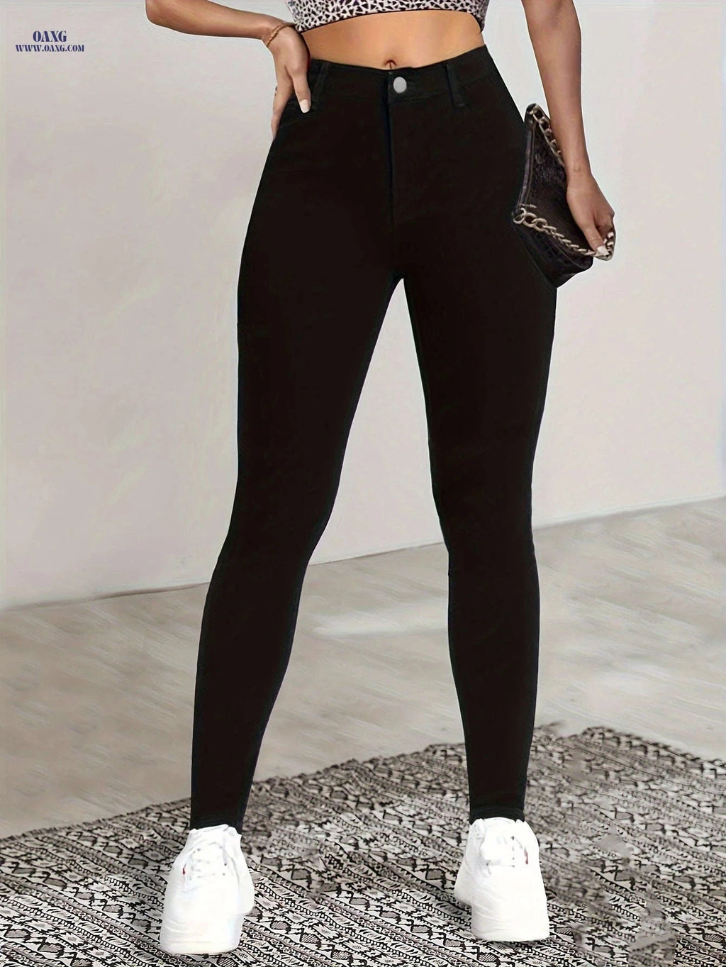 Chic High Waist Leggings – Ultra Elastic Slim Fit, Machine Washable   OAXG Black / S