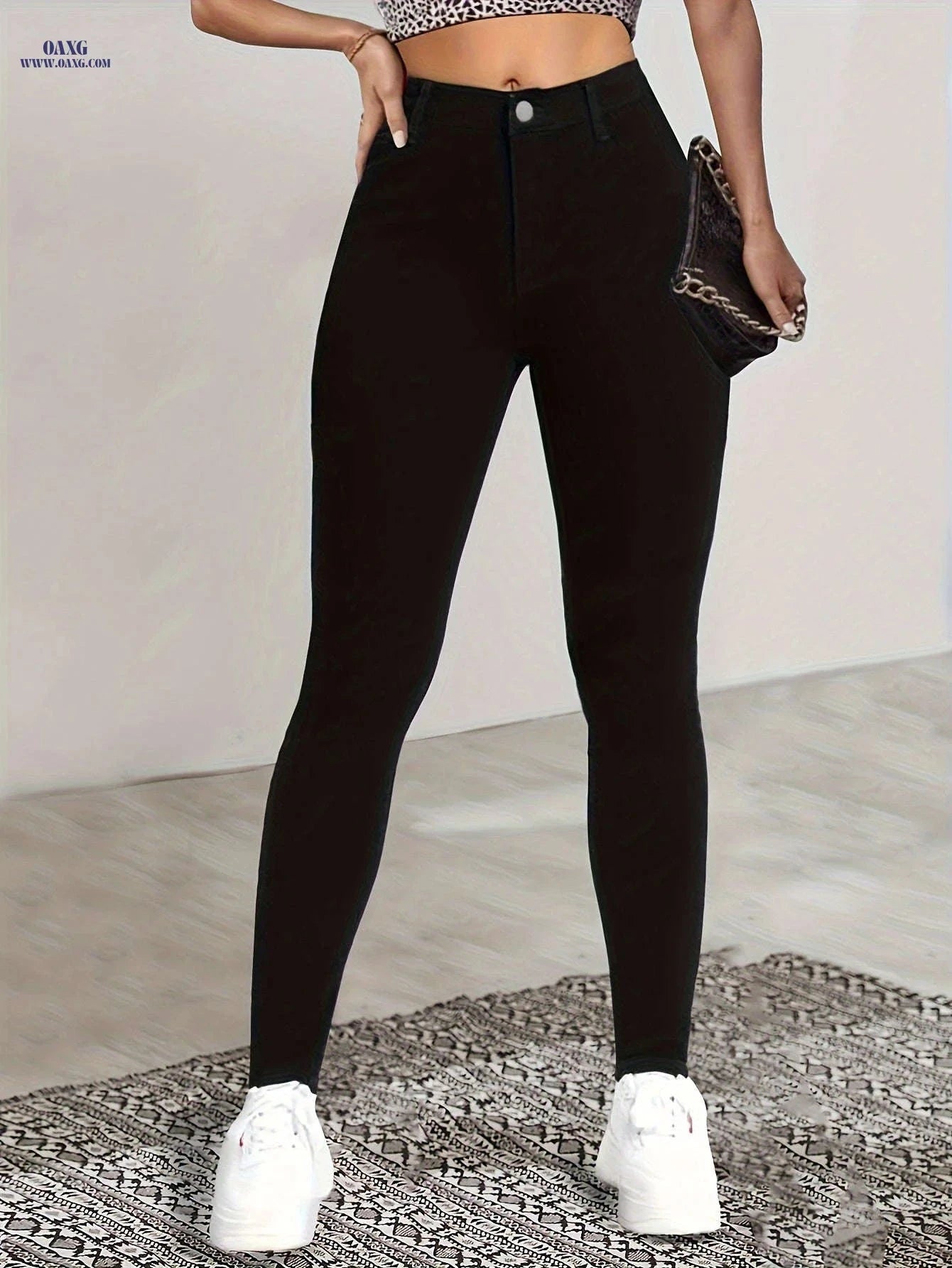 Chic High Waist Leggings – Ultra Elastic Slim Fit, Machine Washable   OAXG Black / S