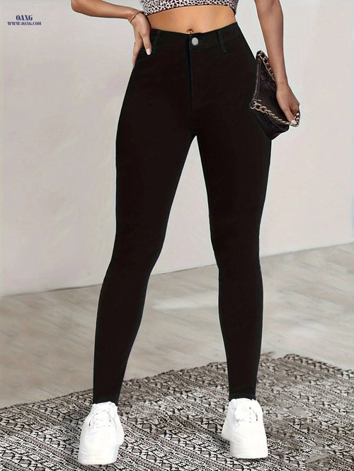 Chic High Waist Leggings – Ultra Elastic Slim Fit, Machine Washable   OAXG Black / S