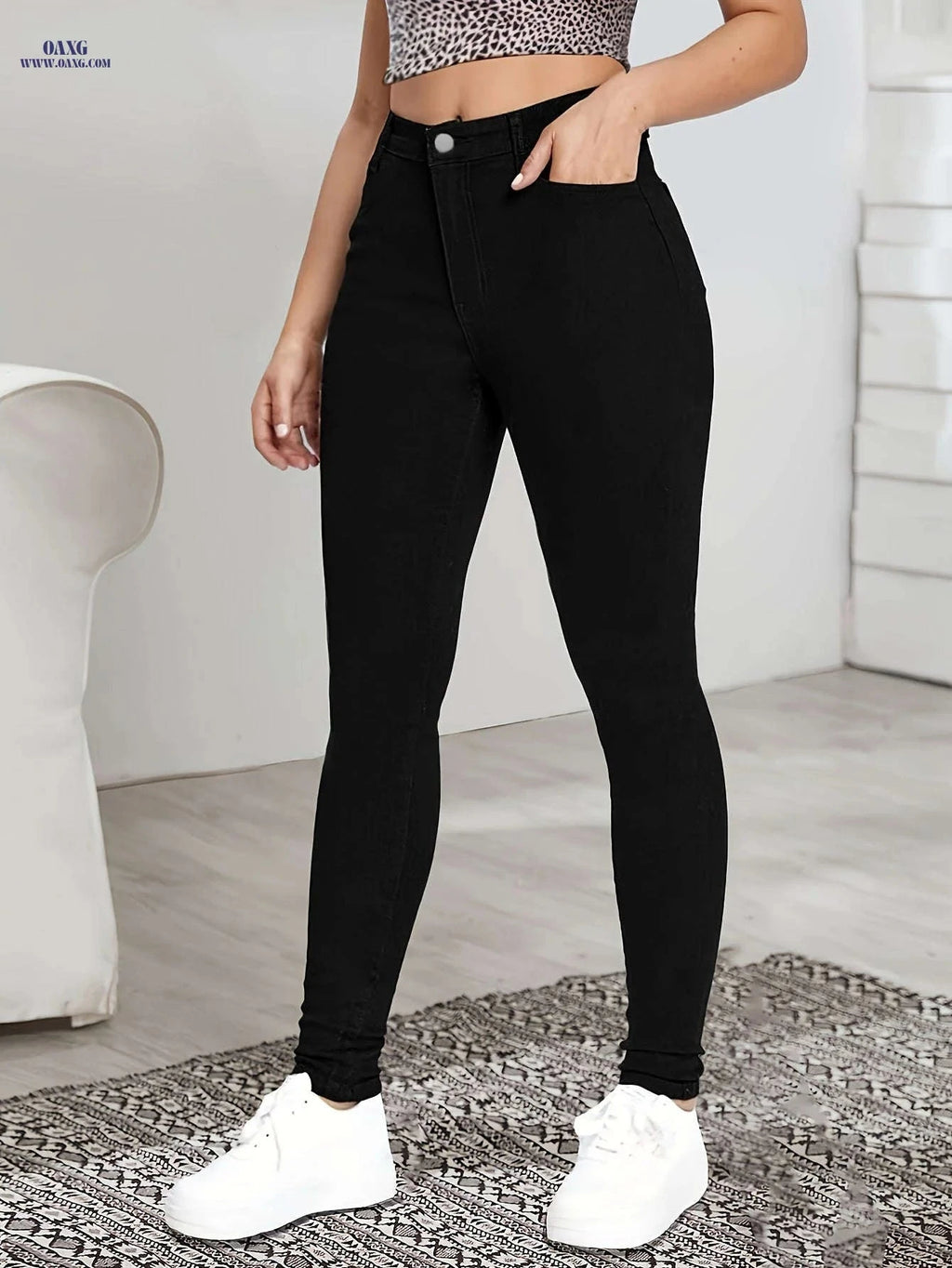 Chic High Waist Leggings – Ultra Elastic Slim Fit, Machine Washable   OAXG Black / S