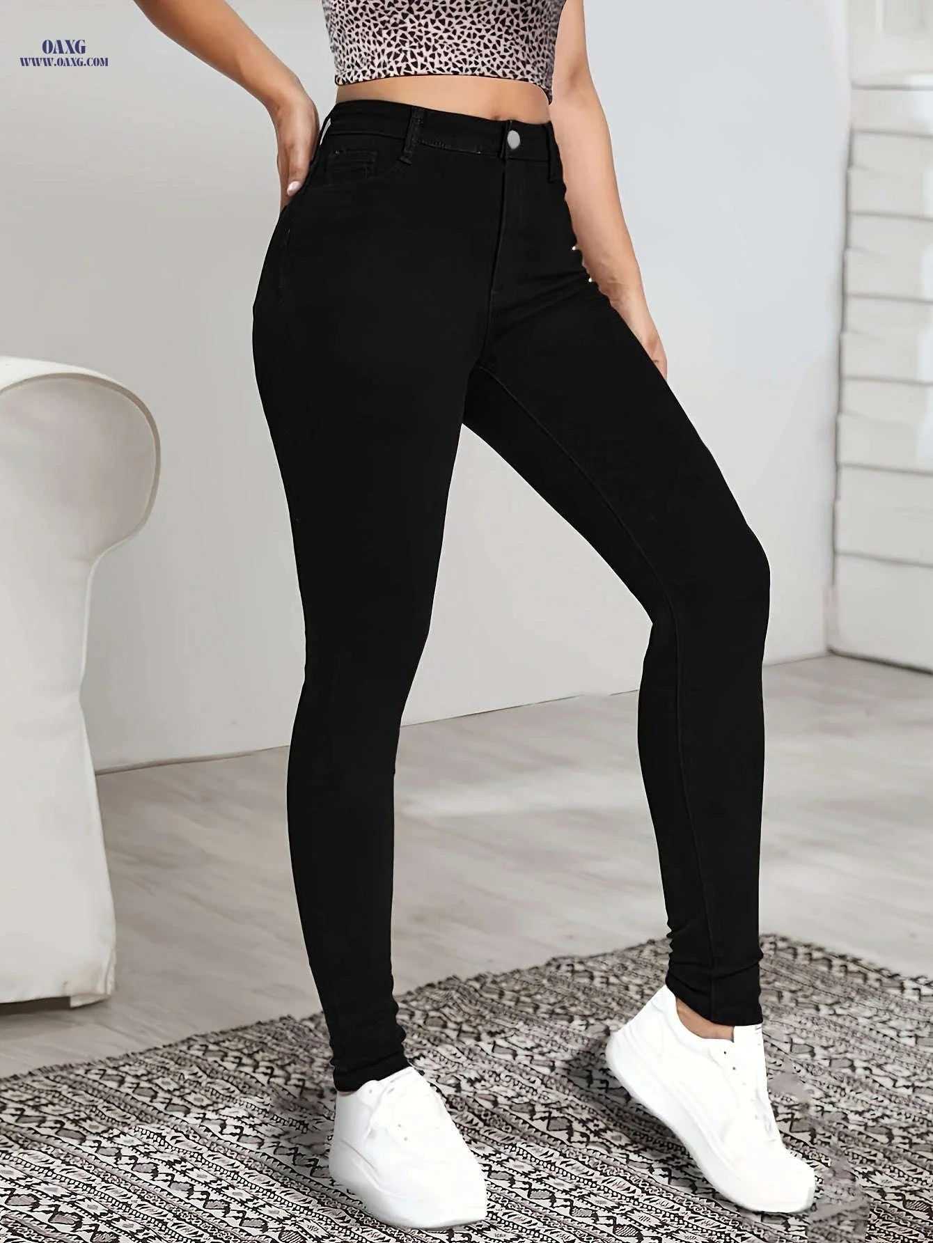 Chic High Waist Leggings – Ultra Elastic Slim Fit, Machine Washable   OAXG Black / S