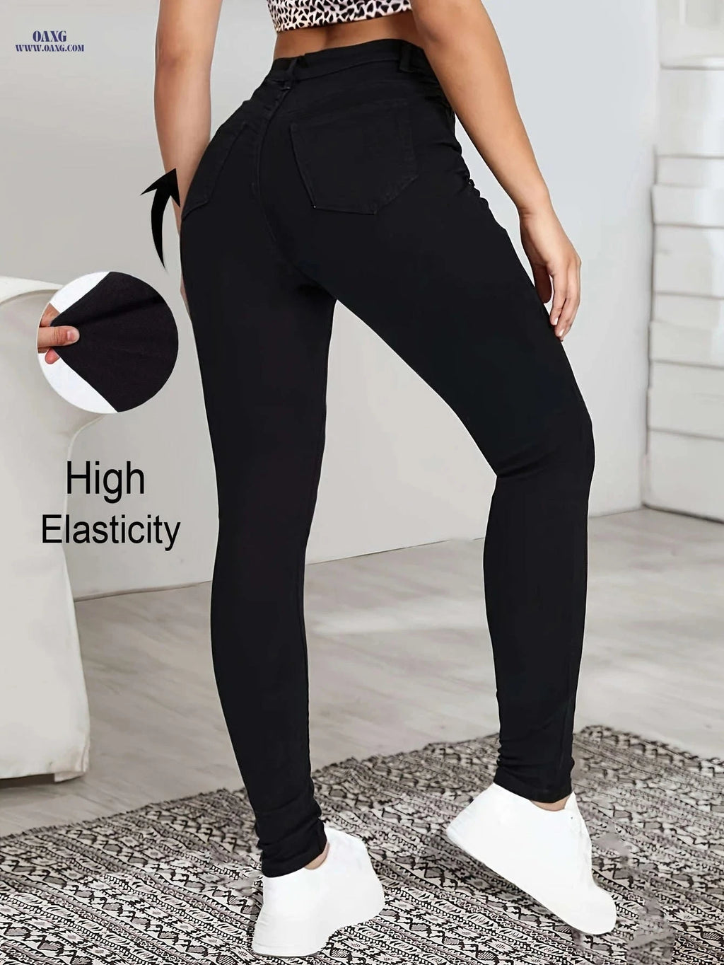 Chic High Waist Leggings – Ultra Elastic Slim Fit, Machine Washable   OAXG Black / S