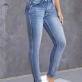 Chic High-Waist Skinny Jeans - Stretchy Blue Denim for Women   OAXG Blue / XS