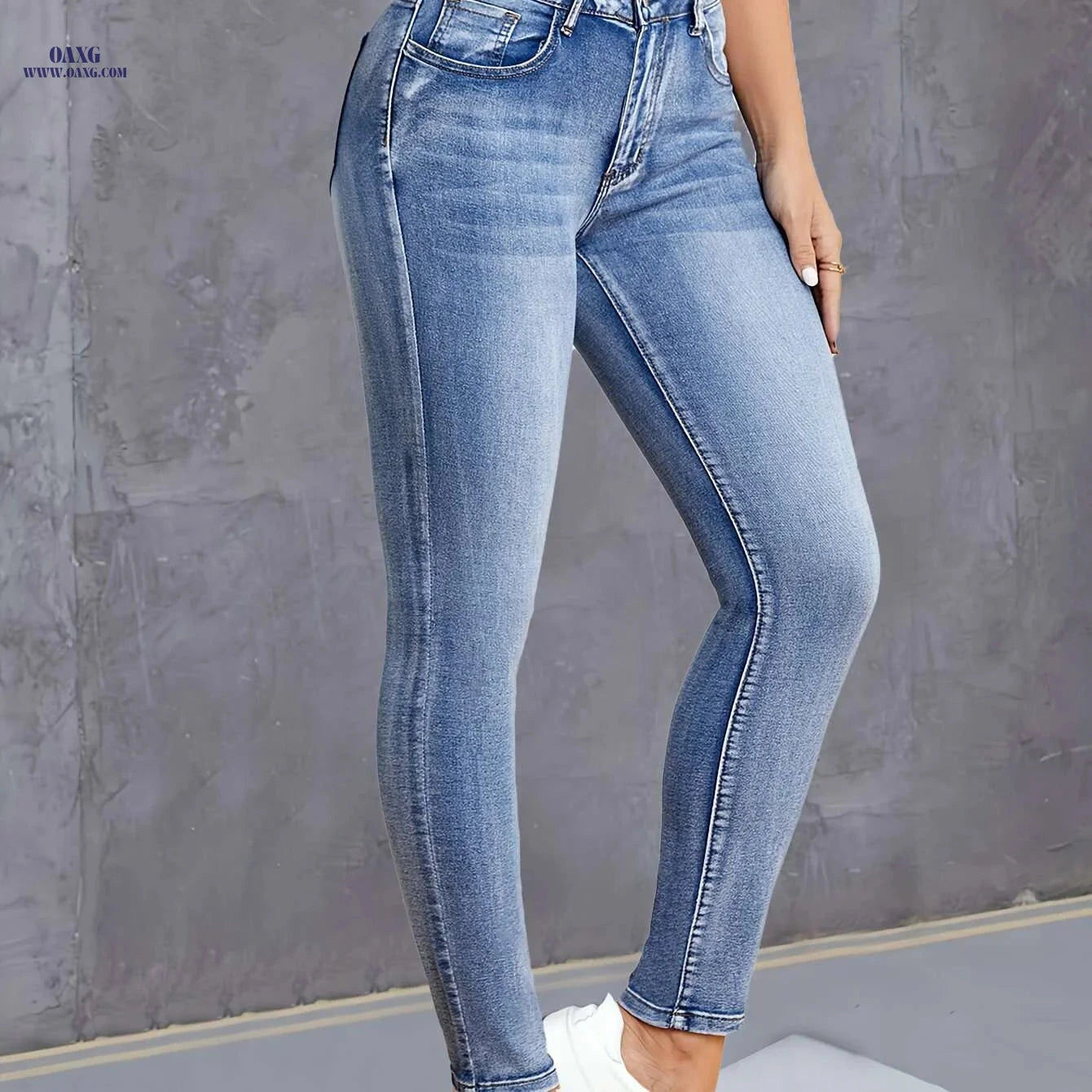 Chic High-Waist Skinny Jeans - Stretchy Blue Denim for Women   OAXG Blue / XS