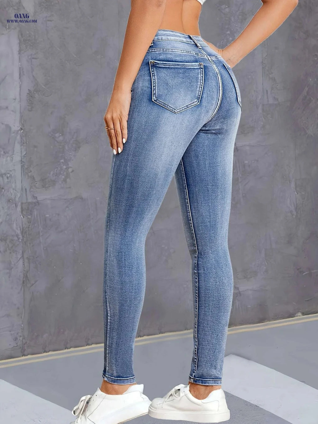 Chic High-Waist Skinny Jeans - Stretchy Blue Denim for Women   OAXG Blue / XS