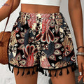 Chic High-Waisted Paisley Print Tassel Shorts - Elegant Casual Style   OAXG 