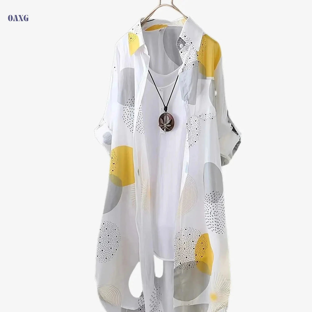 Chic Lightweight Geometric Print Shirt - Women's Casual Long Sleeve   OAXG 