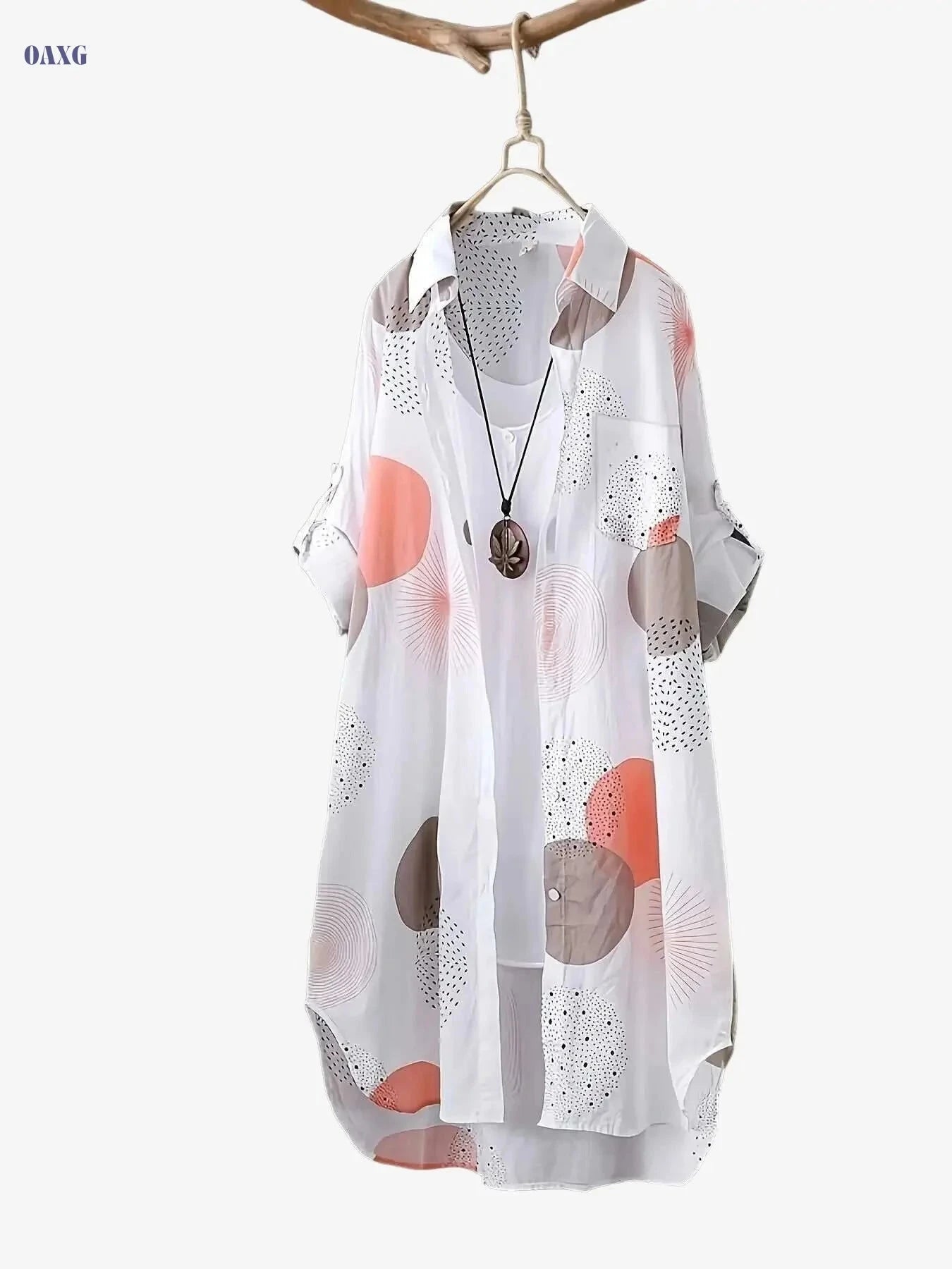 Chic Lightweight Geometric Print Shirt - Women's Casual Long Sleeve   OAXG Orange Dots / S