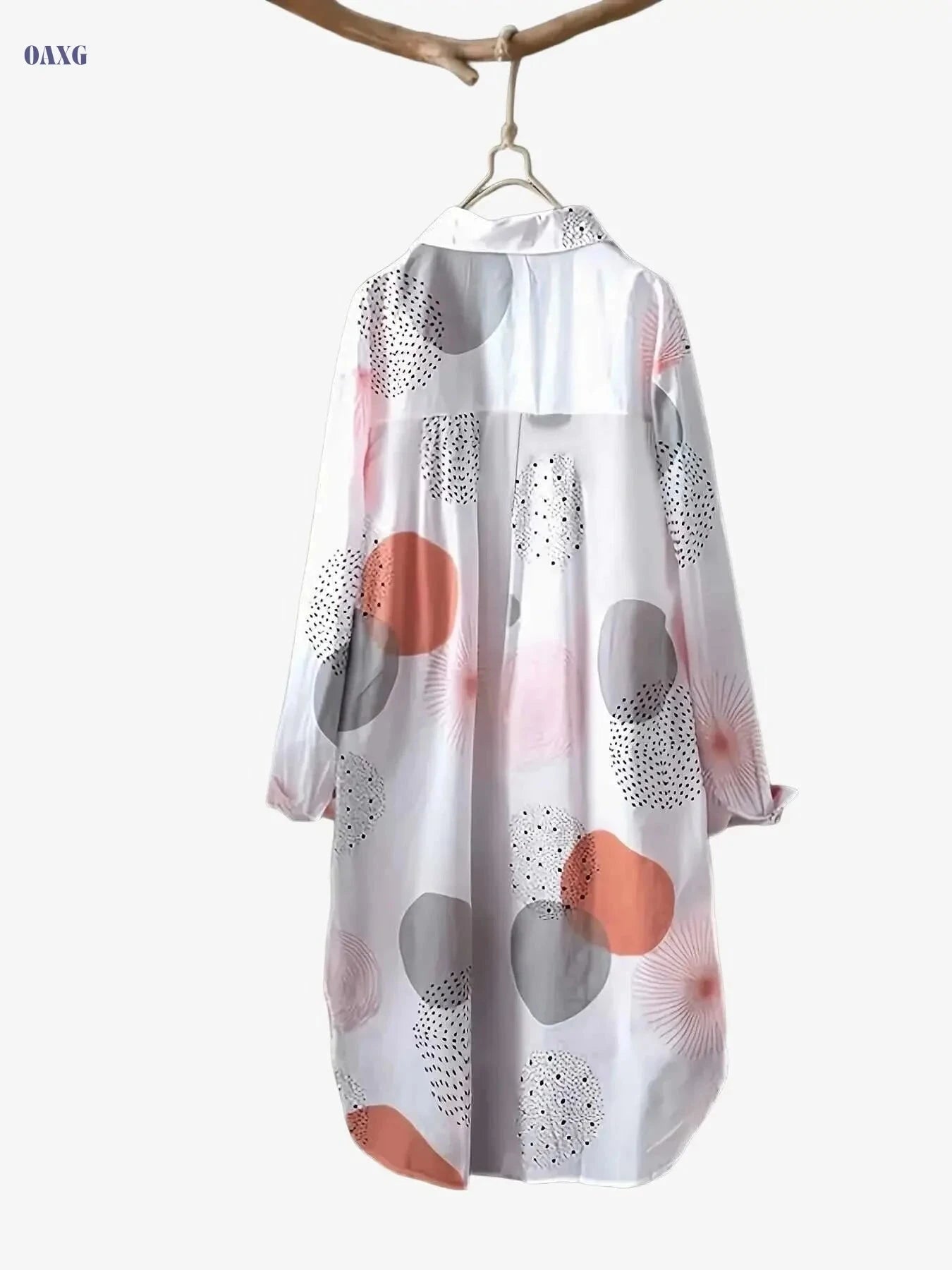 Chic Lightweight Geometric Print Shirt - Women's Casual Long Sleeve   OAXG Orange Dots / S