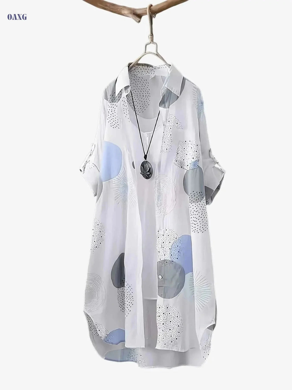 Chic Lightweight Geometric Print Shirt - Women's Casual Long Sleeve   OAXG Orange Dots / S