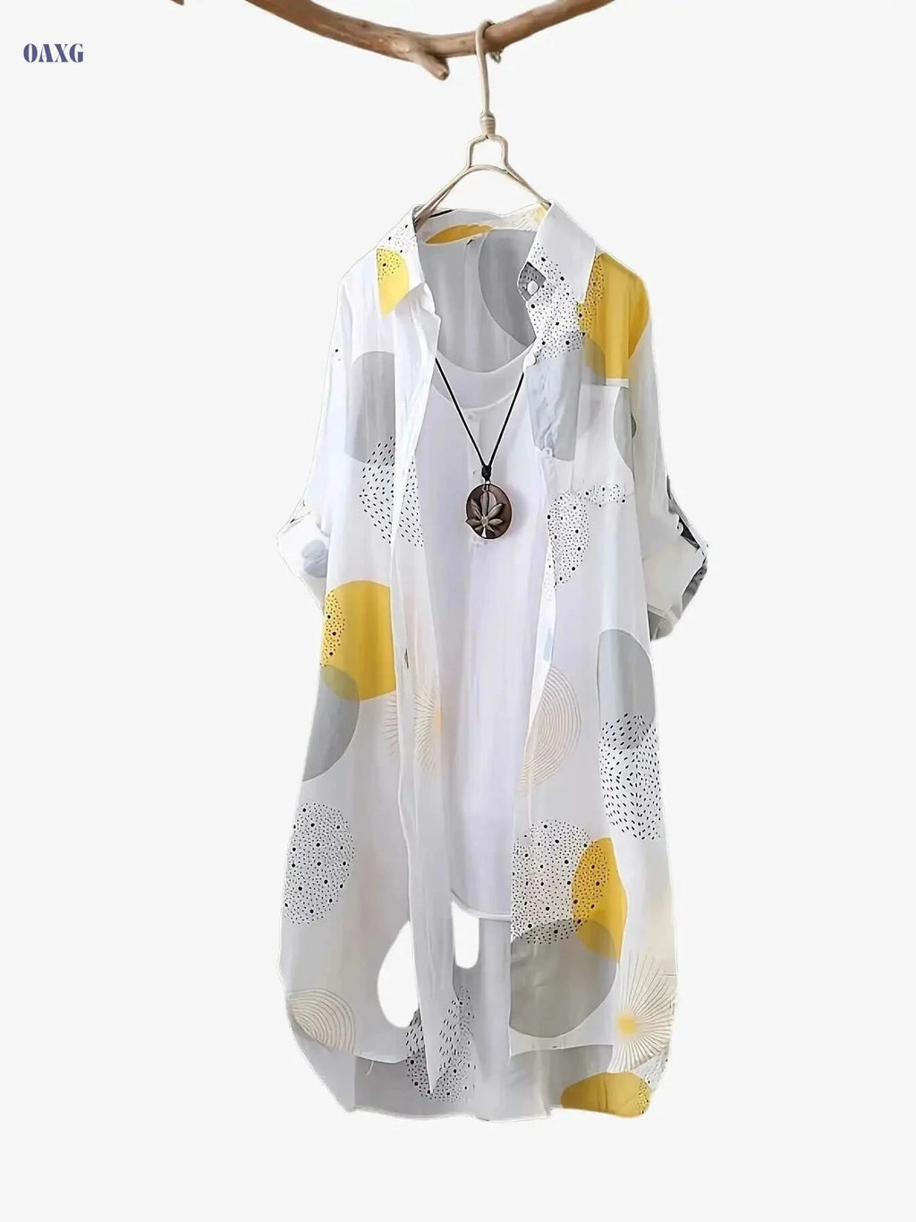 Chic Lightweight Geometric Print Shirt - Women's Casual Long Sleeve   OAXG 
