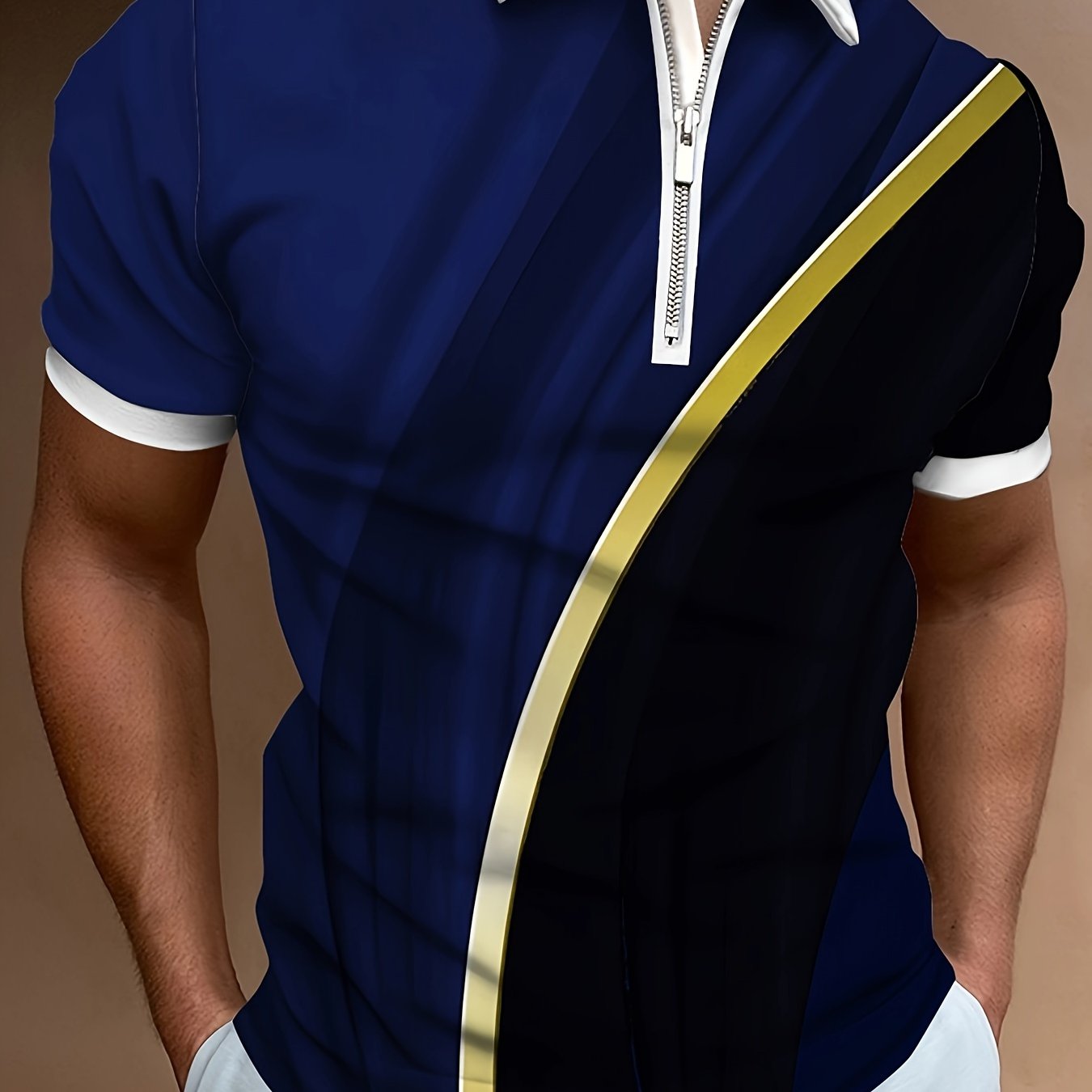 Chic Men's 3D Digital Print Short Sleeve Shirt - Zipper Lapel Style   OAXG 