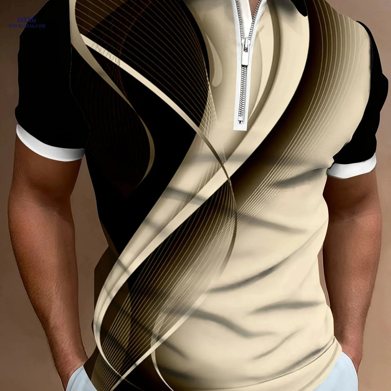 Chic Men's 3D Digital Print Short Sleeve Shirt - Zipper Lapel Style   OAXG 