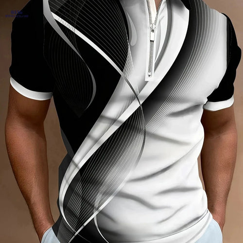 Chic Men's 3D Digital Print Short Sleeve Shirt - Zipper Lapel Style   OAXG Yellow+black / FR S