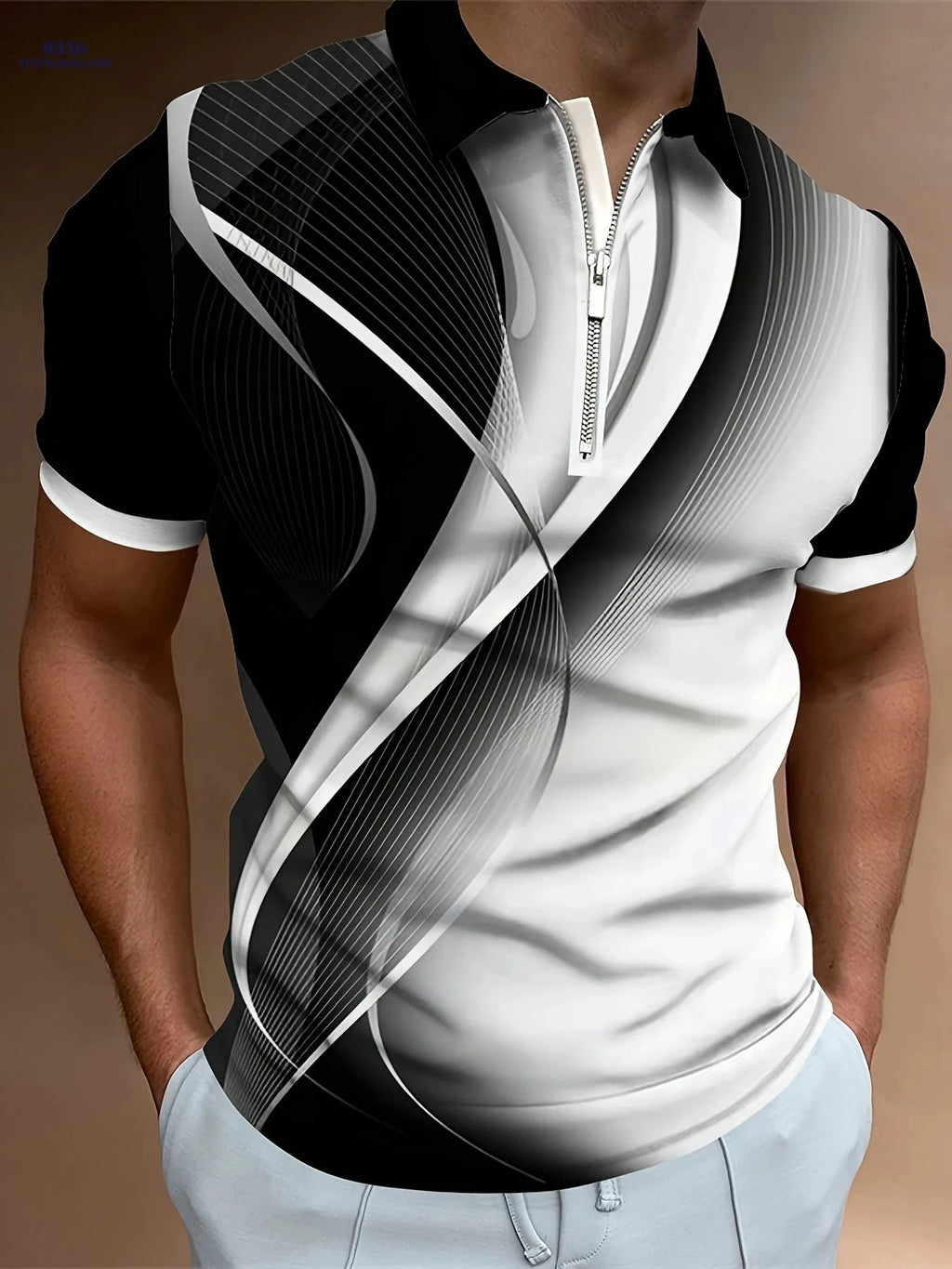 Chic Men's 3D Digital Print Short Sleeve Shirt - Zipper Lapel Style   OAXG Yellow+black / FR S