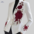 Chic Single-Breasted Blazer with Red Rose Embroidery - Fashion Layer   OAXG Mixed Color / S