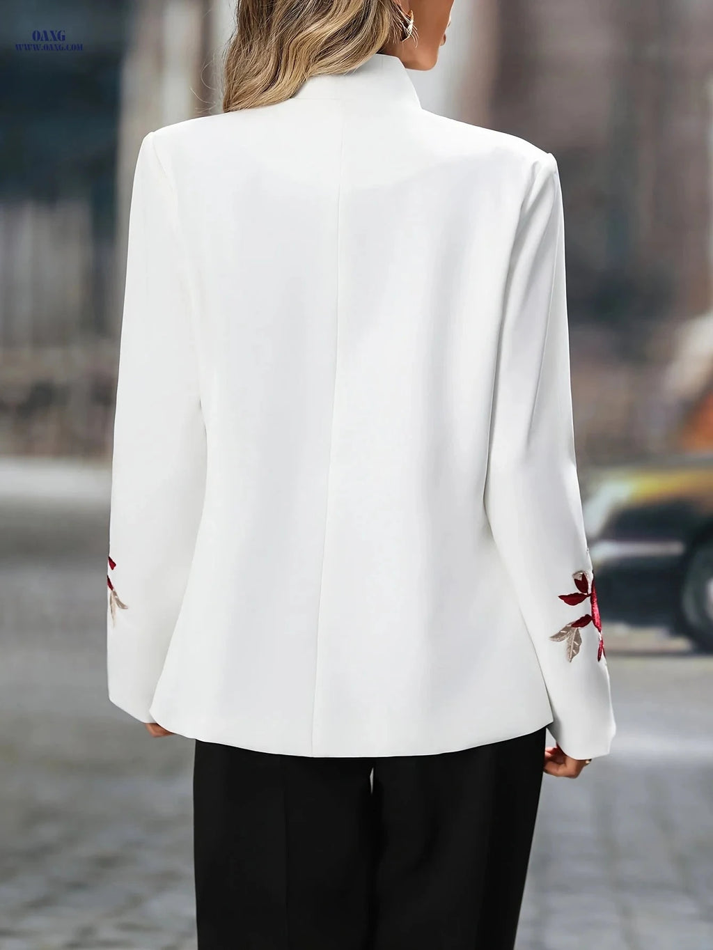 Chic Single-Breasted Blazer with Red Rose Embroidery - Fashion Layer   OAXG Mixed Color / S