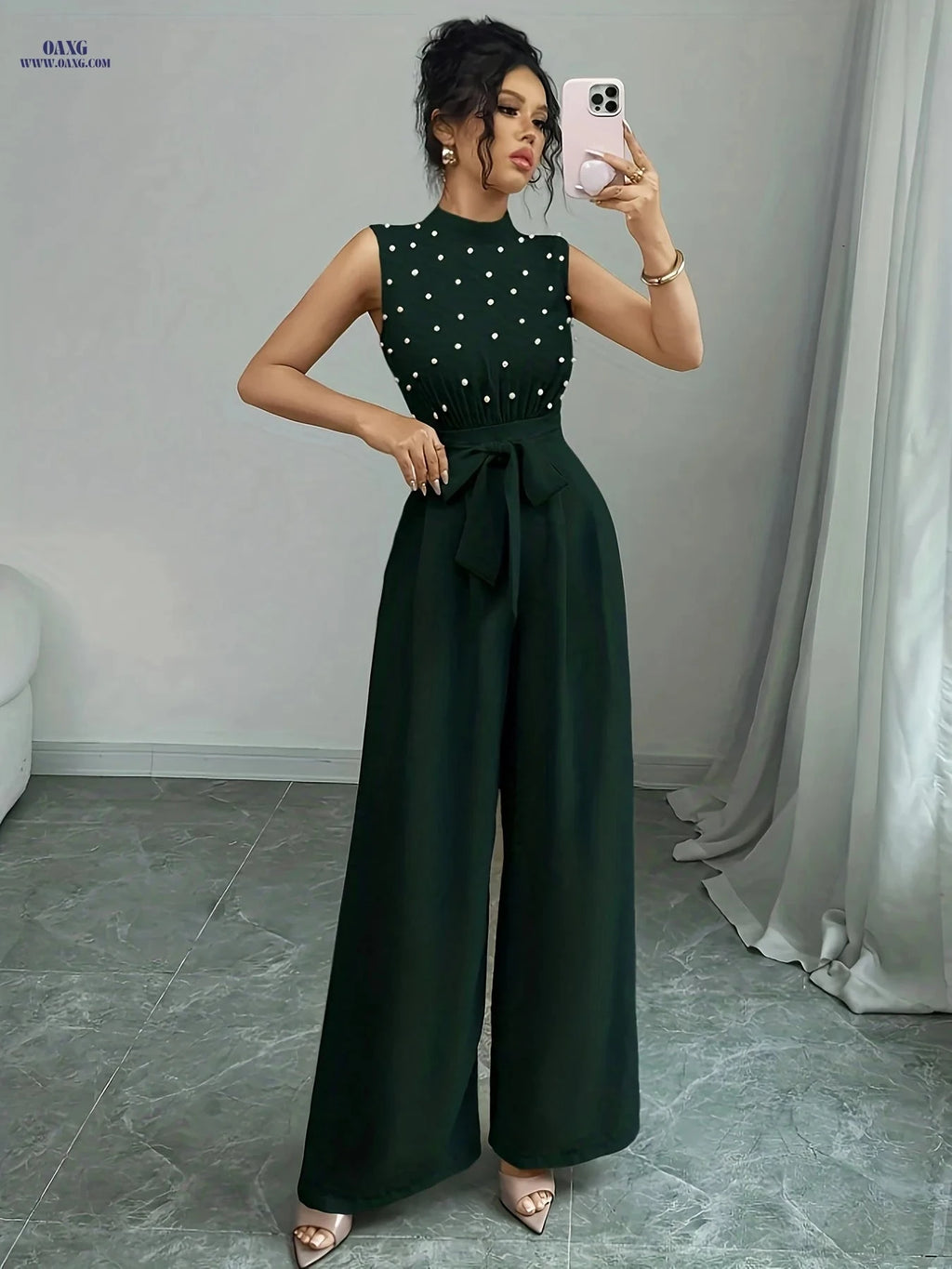 Chic Sleeveless High-Neck Jumpsuit - Wide-Leg Design for Summer   OAXG 