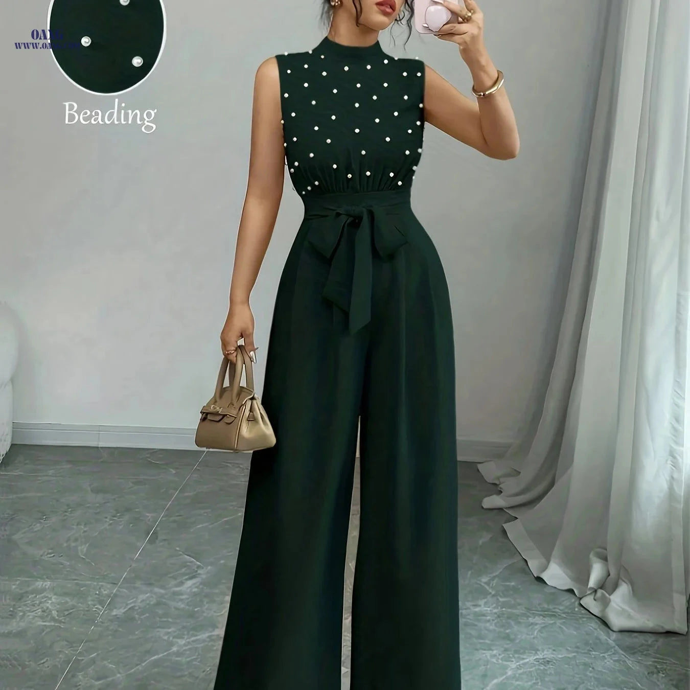 Chic Sleeveless High-Neck Jumpsuit - Wide-Leg Design for Summer   OAXG 