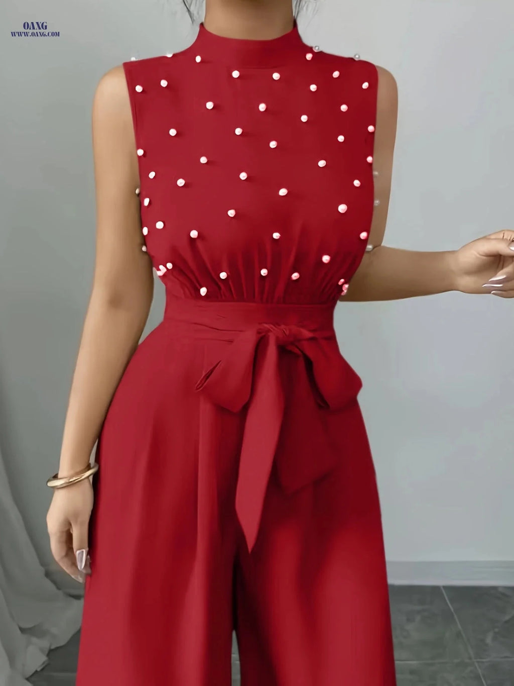Chic Sleeveless High-Neck Jumpsuit - Wide-Leg Design for Summer   OAXG 