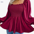 Chic Soft Chiffon Blouse - Square Neck, Flutter Sleeves, Ruffled Hem   OAXG 