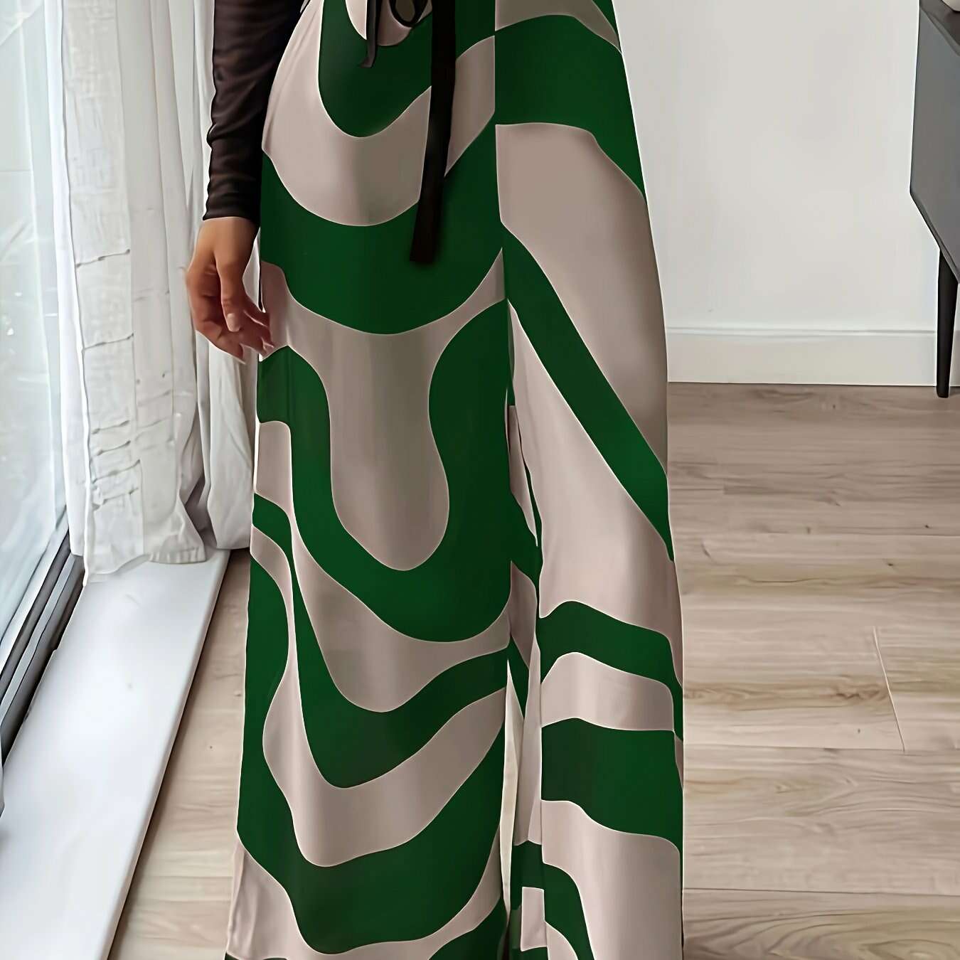 Chic Wide Leg Pants - Black and White Abstract Print for Casual Style   OAXG Multicolor / S