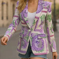 Chic Women's Blazer Jacket - Ethnic Print & Waist-Cinching Fit   OAXG Lavender / S