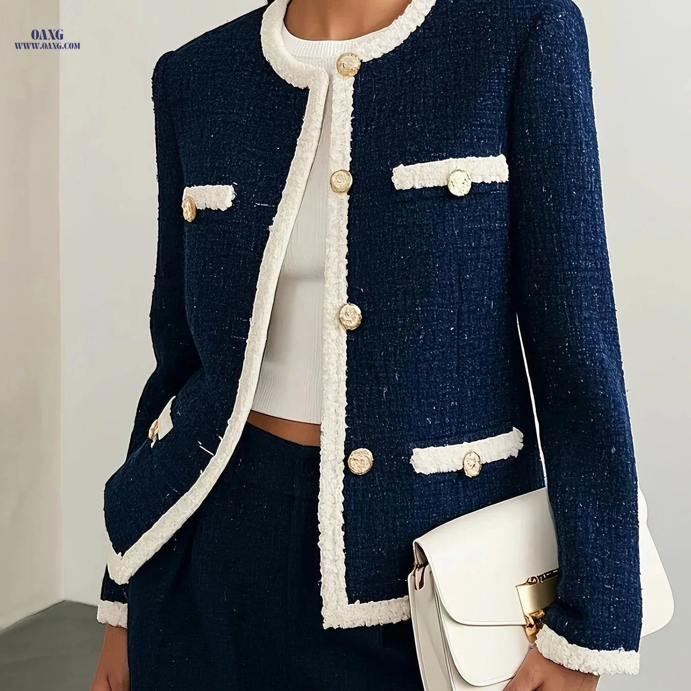 Chic Women’s Fashion Top - Elegant Plaid Style for Autumn   OAXG Navy Color / S