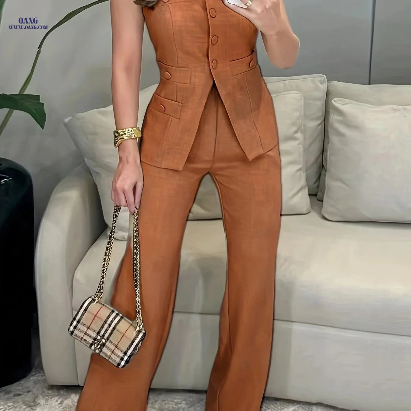 Chic Women's Sleeveless Vest and Suit Pants Set - Elegant Party Outfit   OAXG 
