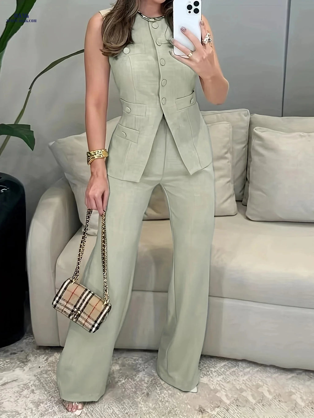 Chic Women's Sleeveless Vest and Suit Pants Set - Elegant Party Outfit   OAXG 