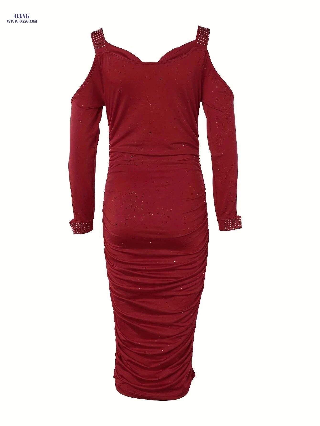 Chicme Deep Red Rhinestone Bodycon Dress - Puff Sleeves & Stretchy Fit   OAXG Black / S