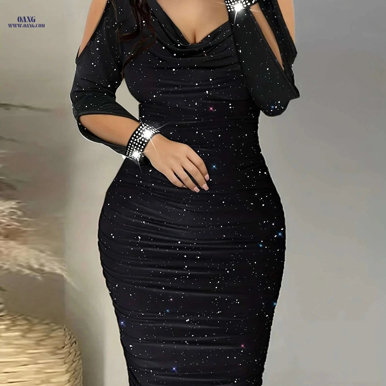 Chicme Deep Red Rhinestone Bodycon Dress - Puff Sleeves & Stretchy Fit   OAXG 