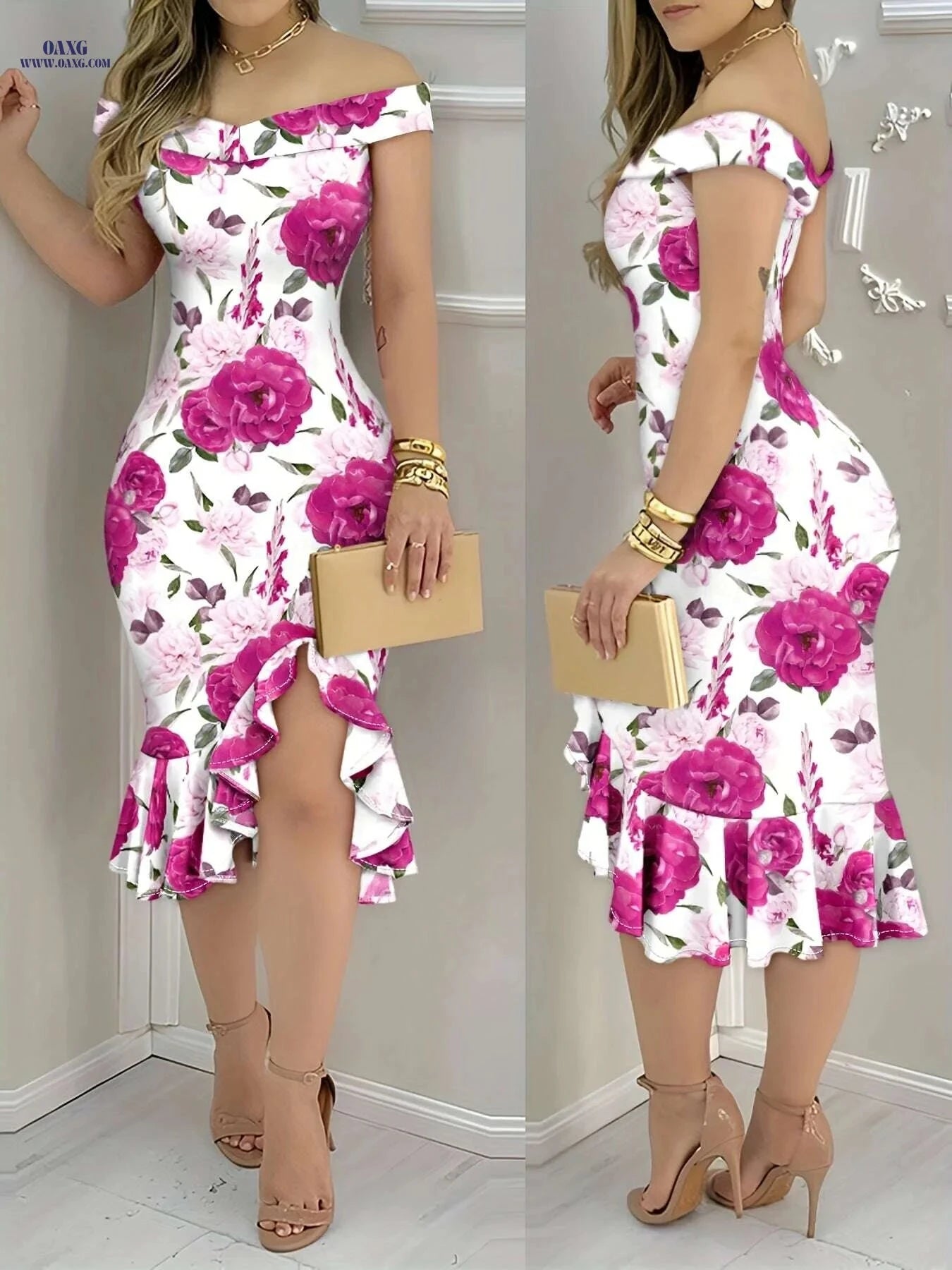 CHICME Elegant Off-Shoulder Dress - Plaid Print A-Line Design   OAXG 