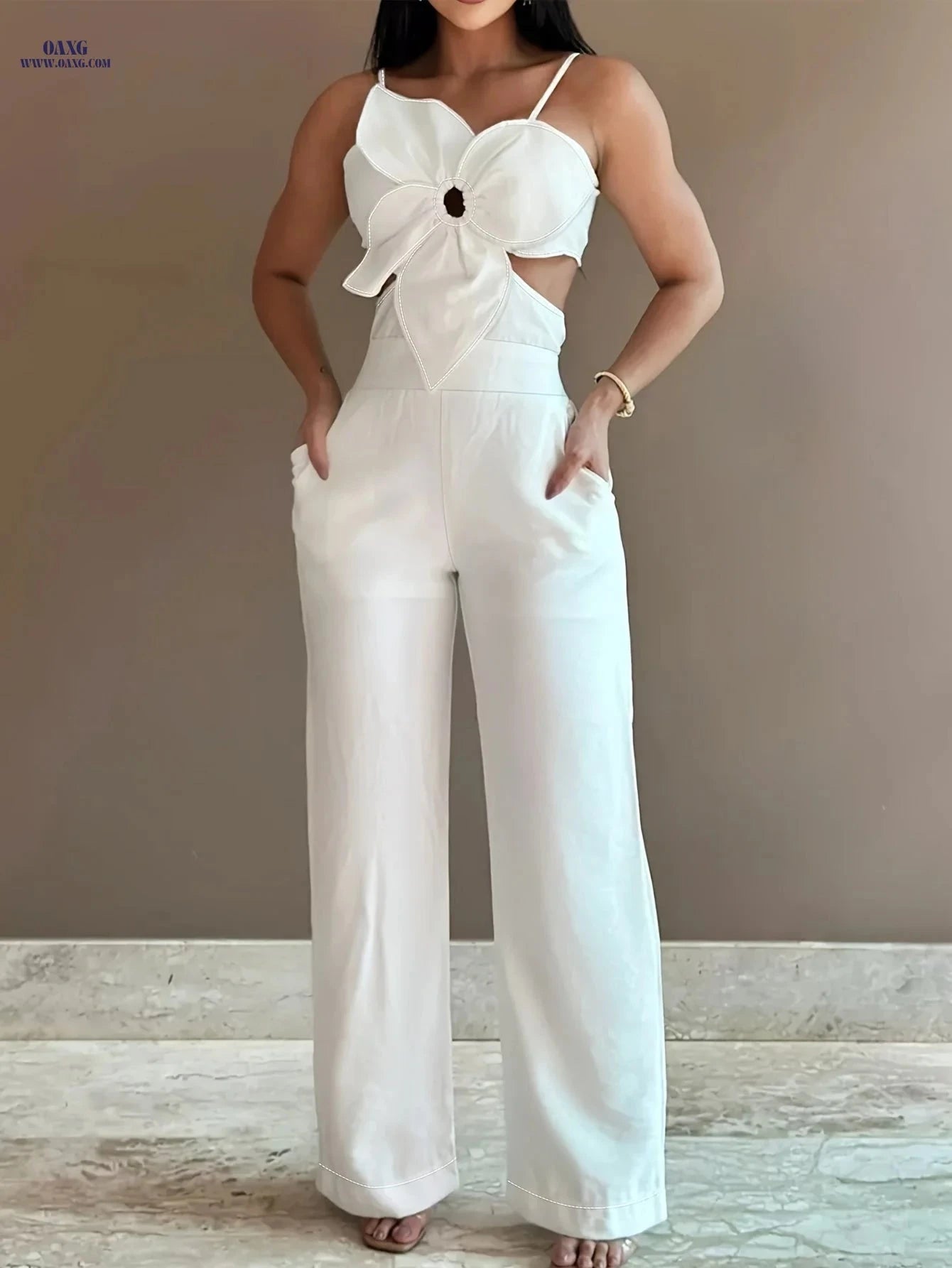 CHICME Floral Craft Design Suspender Overalls for Casual Style   OAXG 