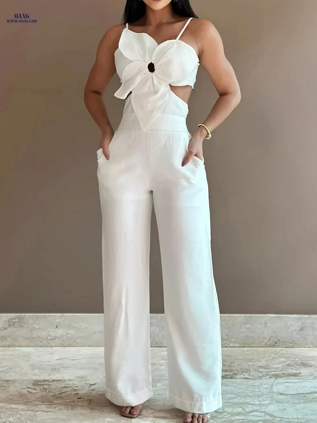 CHICME Floral Craft Suspender Overalls - Casual Style for Adults   OAXG White / S