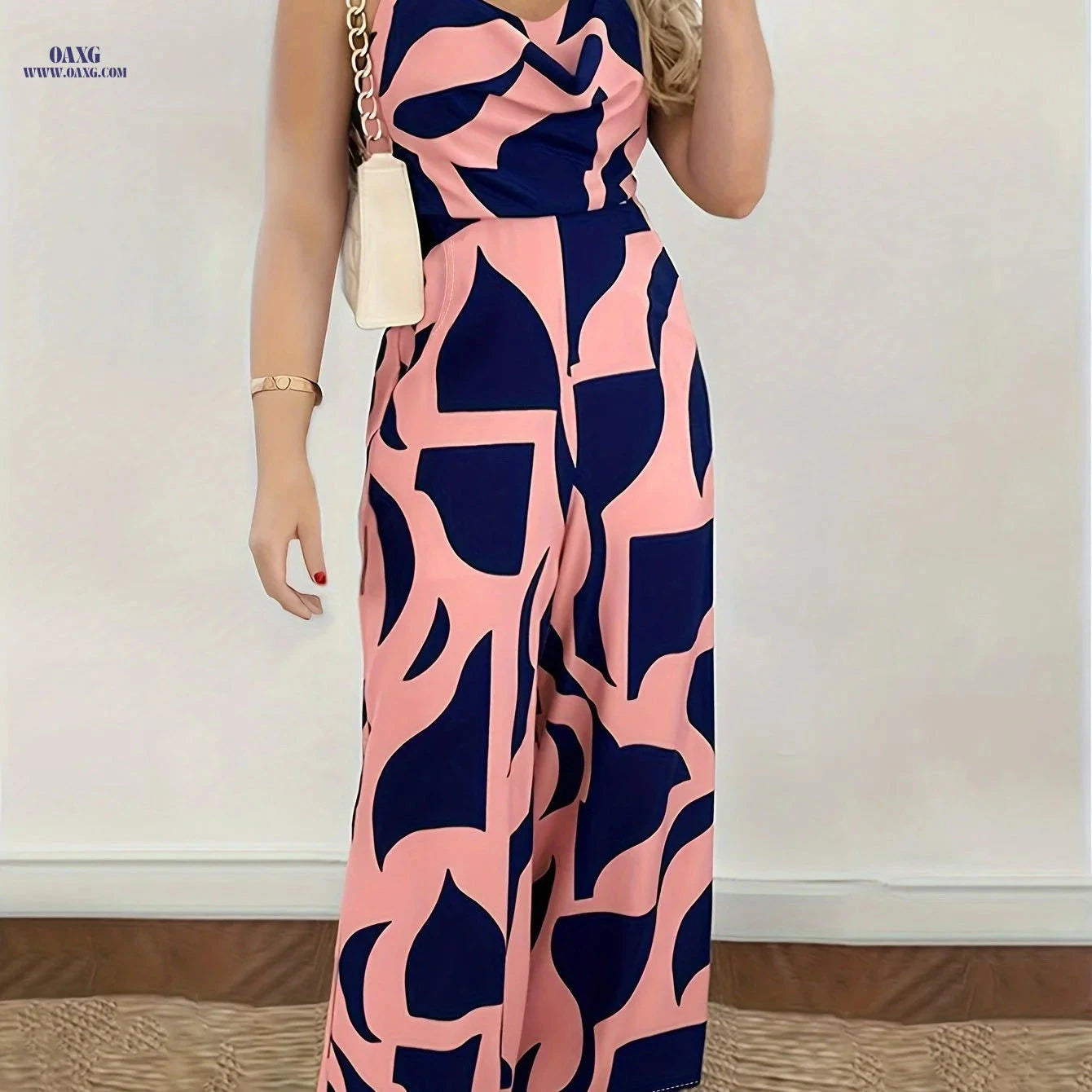CHICME Geometric Pattern Loose Jumpsuit - Casual Strapless Style   OAXG 