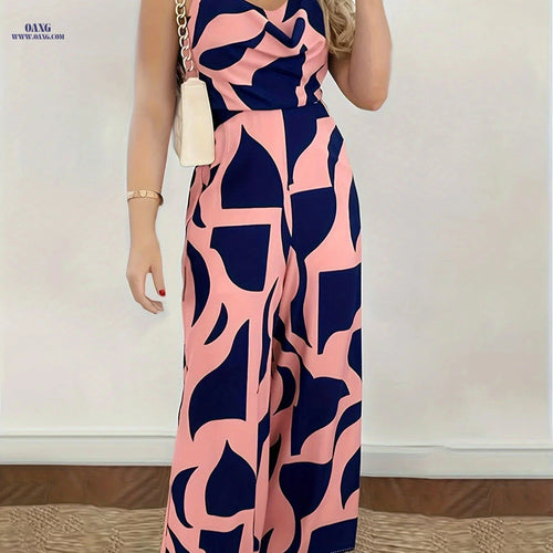 CHICME Geometric Pattern Loose Jumpsuit - Casual Strapless Style   OAXG 