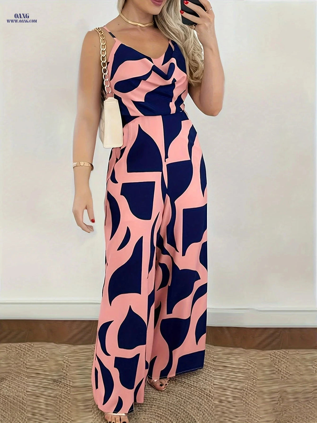CHICME Geometric Pattern Loose Jumpsuit - Casual Strapless Style   OAXG 【Multicolor】 / S