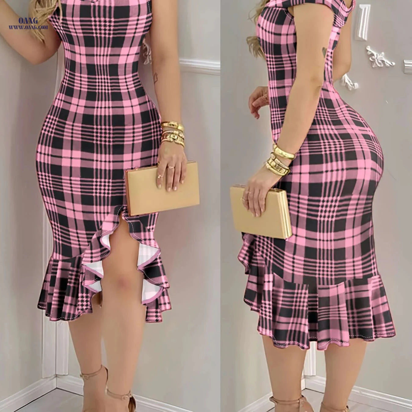 CHICME Off-the-Shoulder Plaid Print Ruffle Hem Dress - Elegant Style   OAXG 