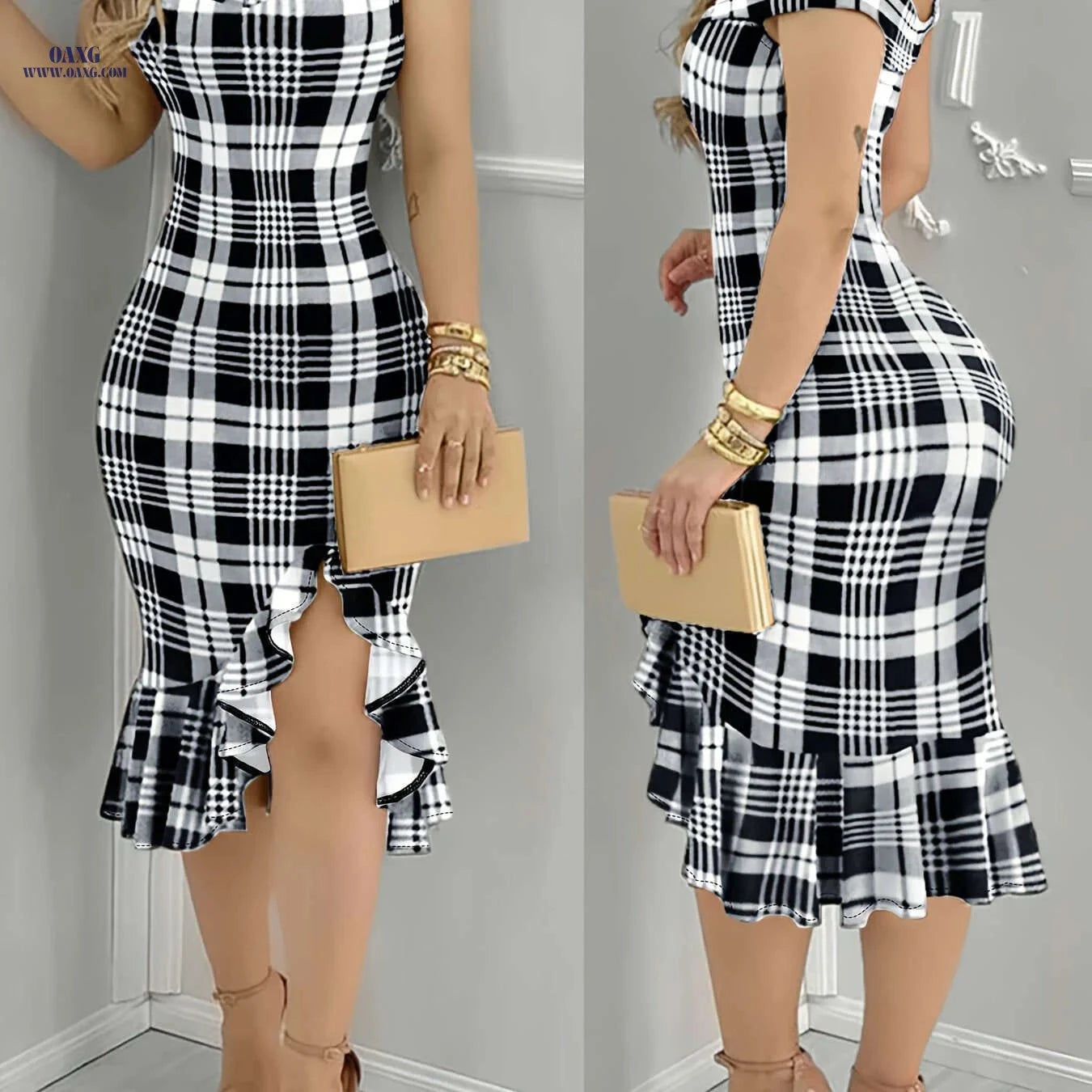 CHICME Off-the-Shoulder Plaid Print Ruffle Hem Dress - Elegant Style   OAXG 